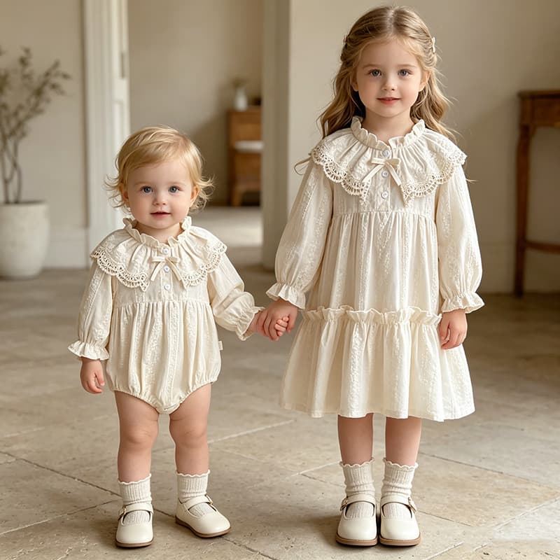 Cross-border girls' dress European and American style lapel baby girl jumpsuit jumpsuit skirt western style spring and autumn long-sleeved sister outfit