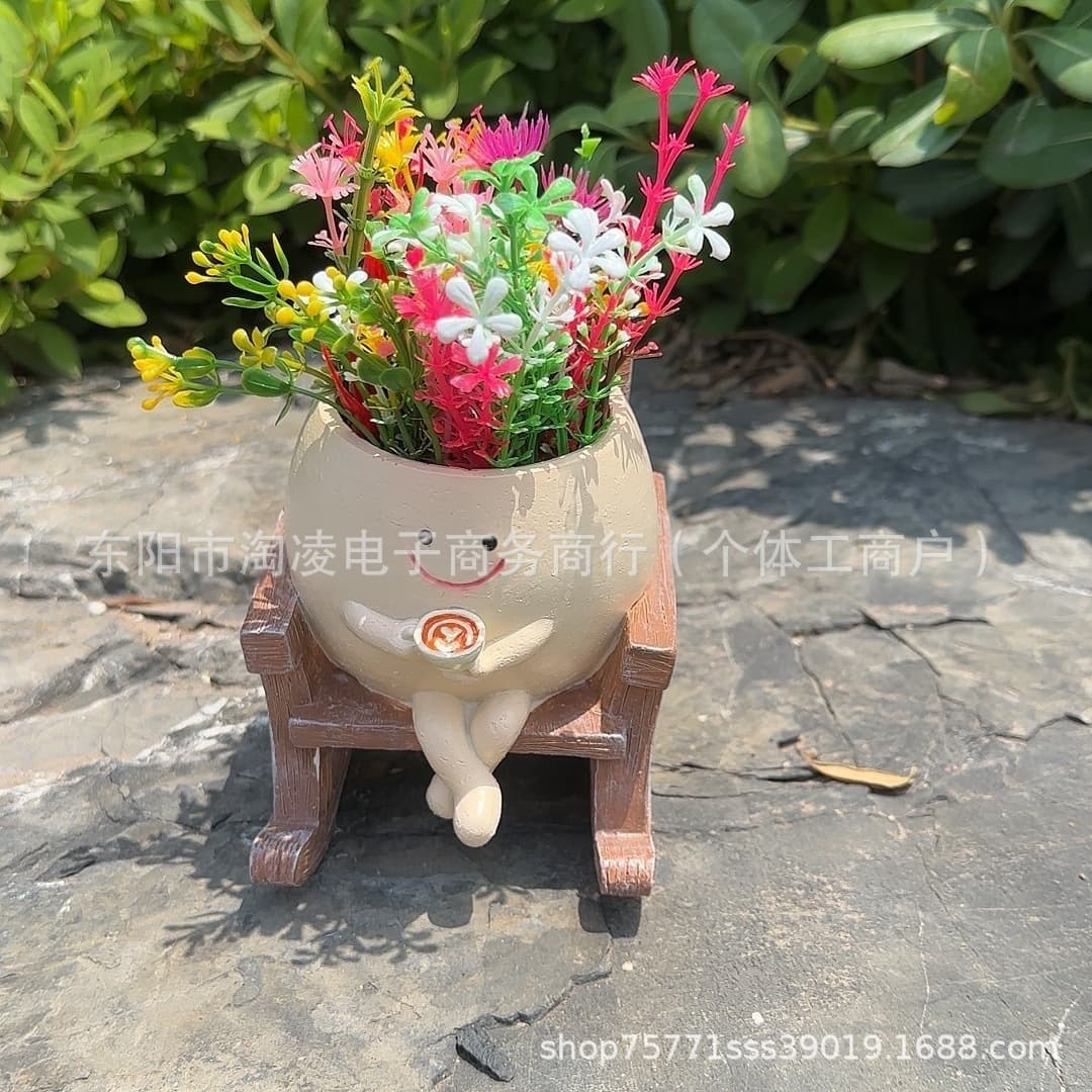 Creative resin smiling rocking chair flowerpot succulent green plant potted home decoration ornaments