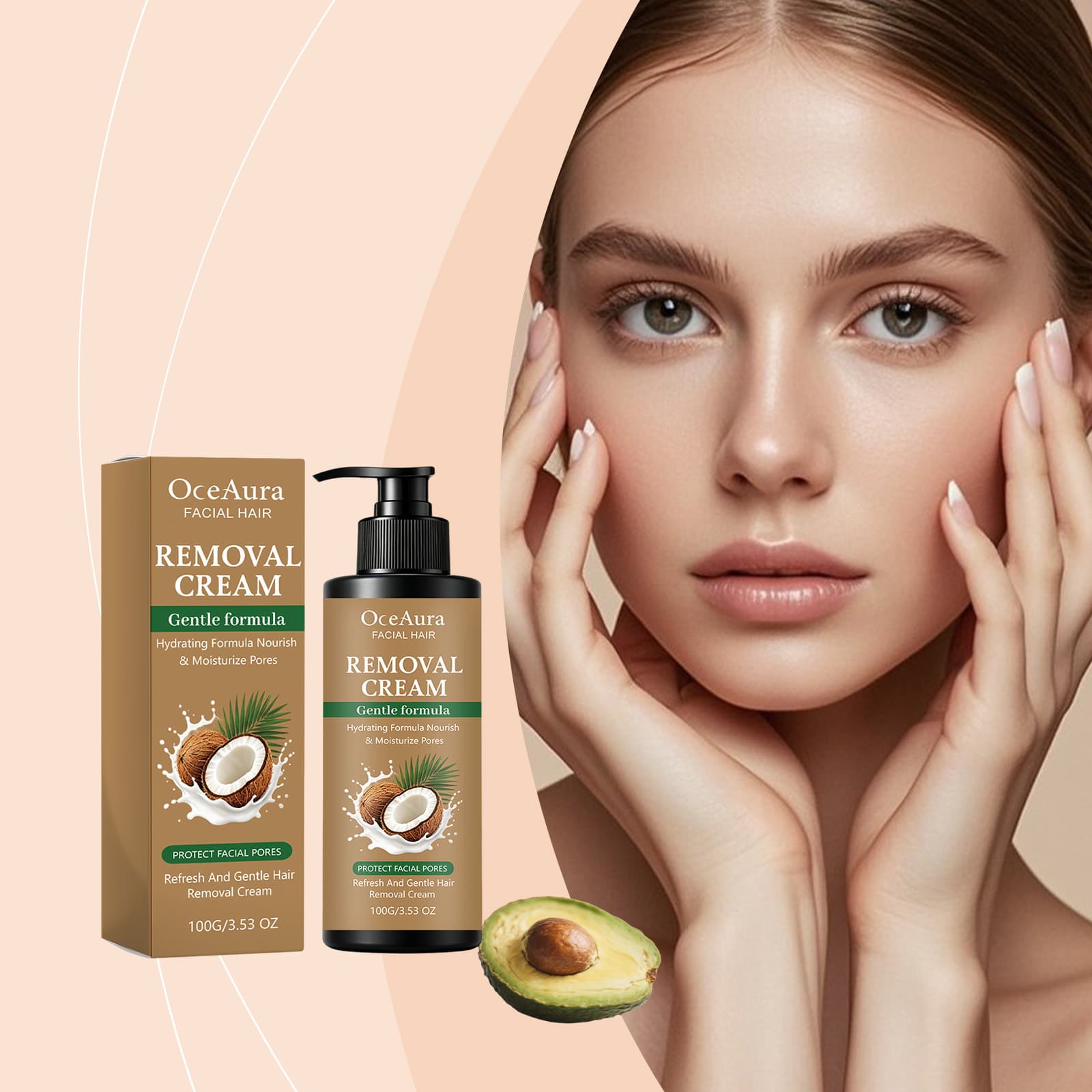 OCEAURA Gentle Facial Hair Removal Cream Gentle Hair Removal Texture Refreshing and Easy to Rinse Suitable for Daily Face Cleansing