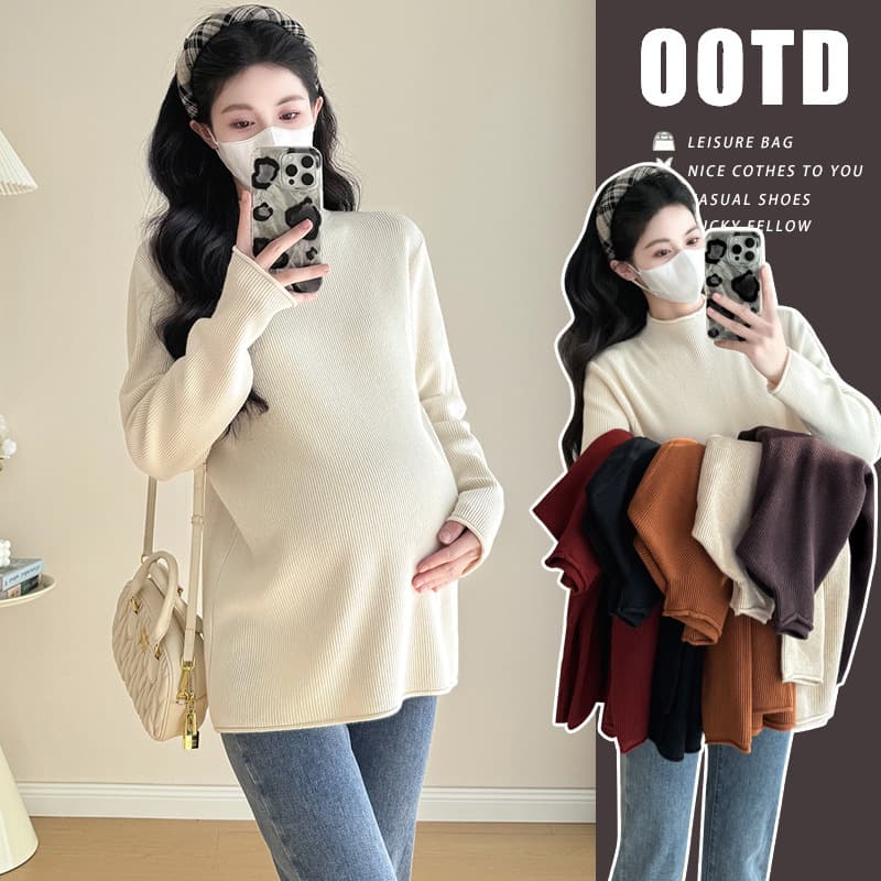 Maternity Base Layer Autumn/Winter 2024 New Thickened White Knit Sweater Autumn Outfit Slimming Hot Mom Inner Wear Mid-Length