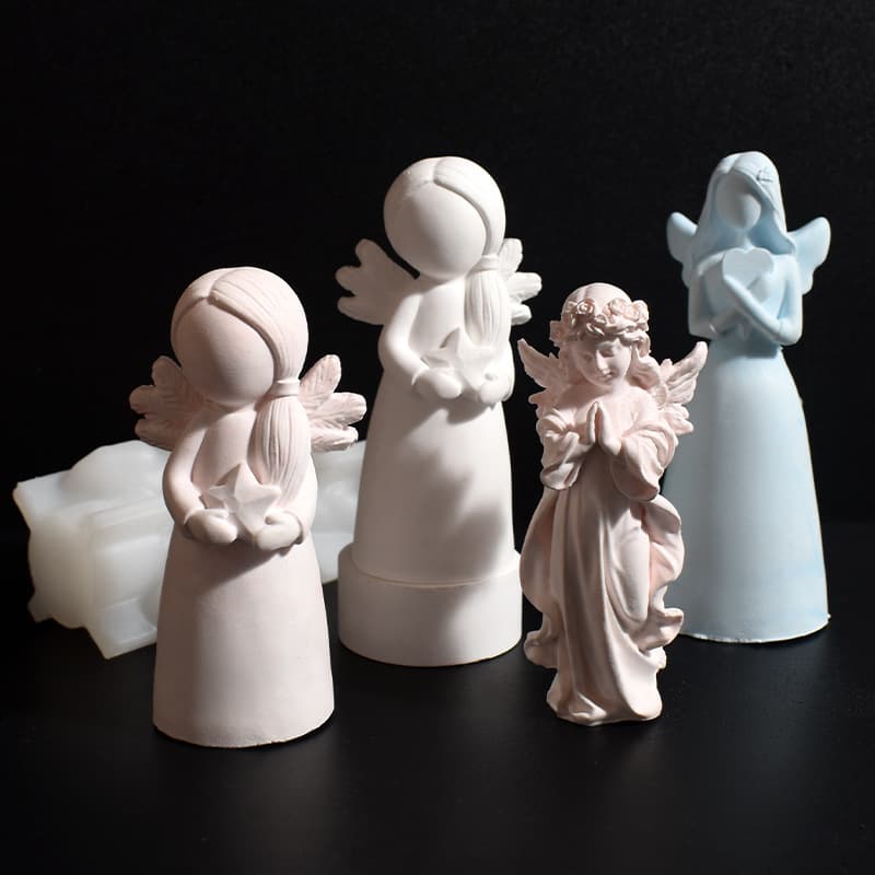 Barbara 3D Angel Candle Mold with Wings Praying Angel Holding Heart and Star Plaster Silicone