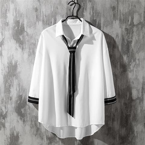 Shirt men's long-sleeved spring and autumn handsome dk uniform niche design thin drapey loose hairstylist white top