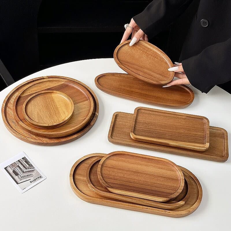 High-end exquisite Japanese saucer tray household rectangular cup holder wooden plate cake wooden tray wooden oval