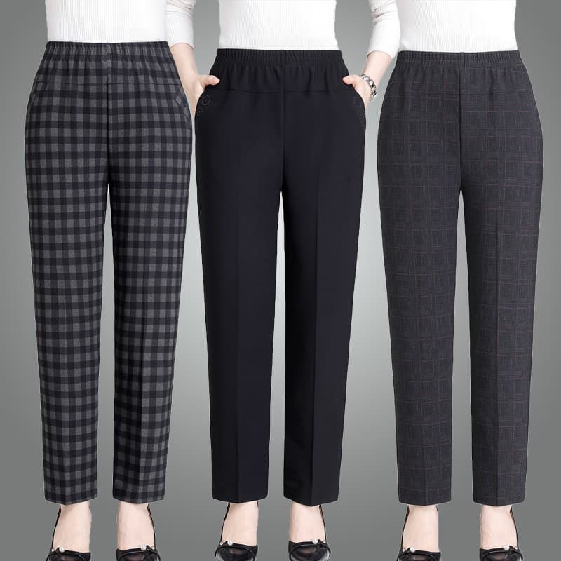 Mom Pants Spring and Autumn Style Grandma Straight-Leg High-Waist Long Pants, Loose Elastic Casual Outer Wear Large Size Women's Pants for Middle-Aged and Elderly