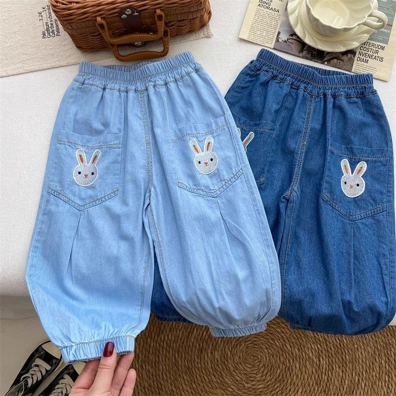 Girls' Denim Pants Summer Thin Long Pants, Kids Fashionable Ice Silk Mosquito-Proof Pants Baby Summer Casual Tencel Pants