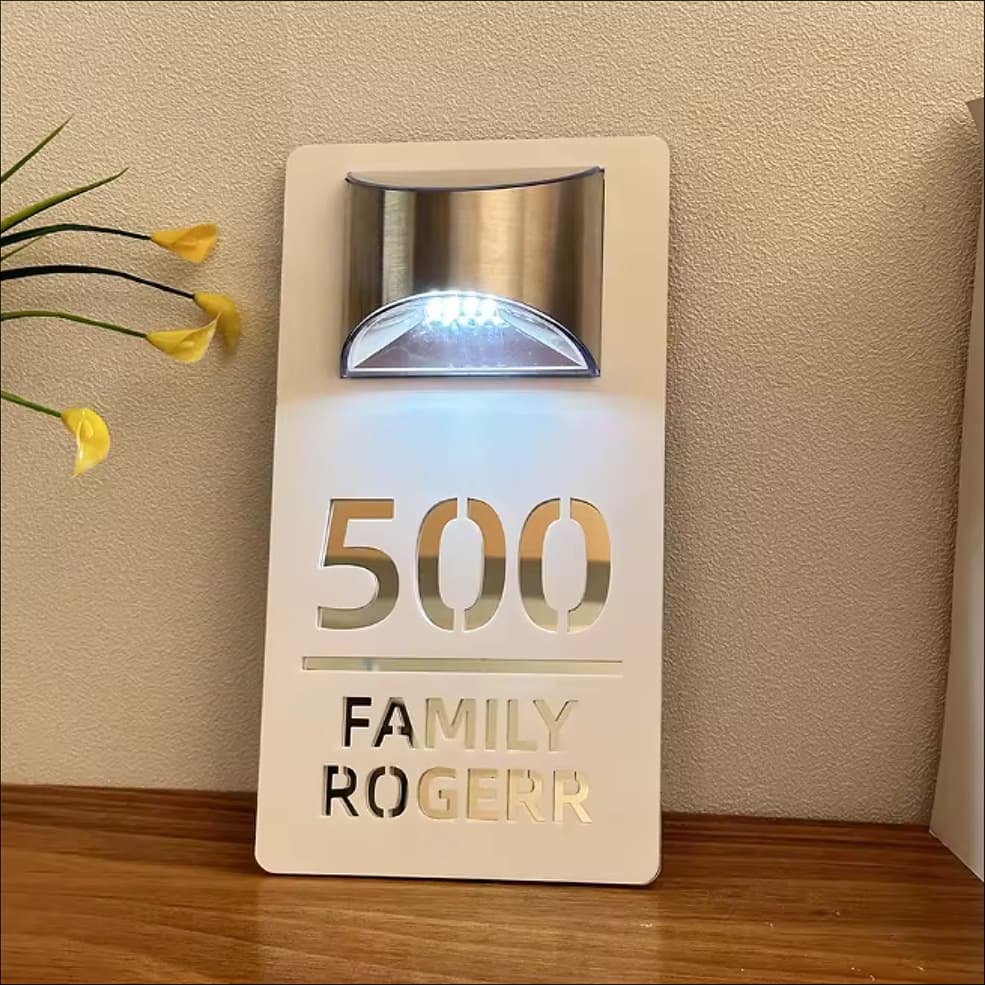 Solar-powered house number/courtyard house number sign, double-layer acrylic cross-border trade product information board, drop shipping.