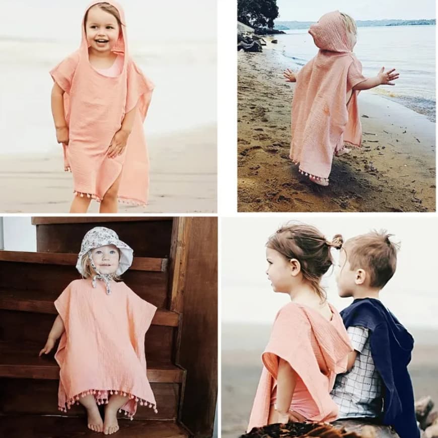 Cotton Gauze Hooded Cape Towel, Swim Absorbent Hooded Bathrobe, Children's Beach Towel, Four Seasons Wear, Cross-Border