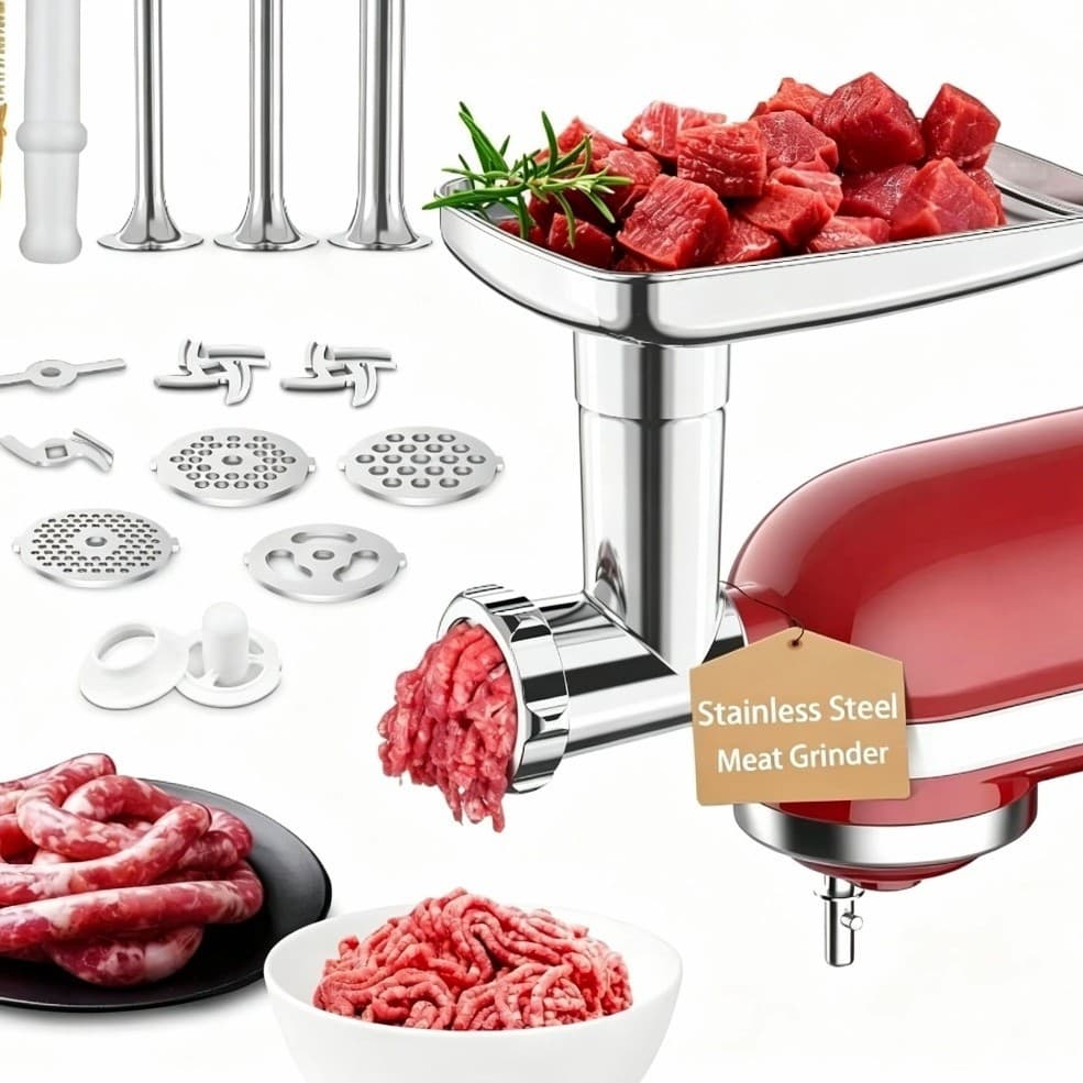 Stainless Steel Food Grinder Attachment for KitchenAid Stand Mixer with Sausage Stuffing Tube