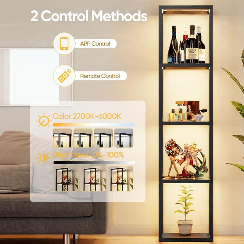 Amazon Dimmable LED Floor Lamp Display Stand Bedroom Decorative Bookshelf Lamp Color-Changing Open Storage Shelf Light