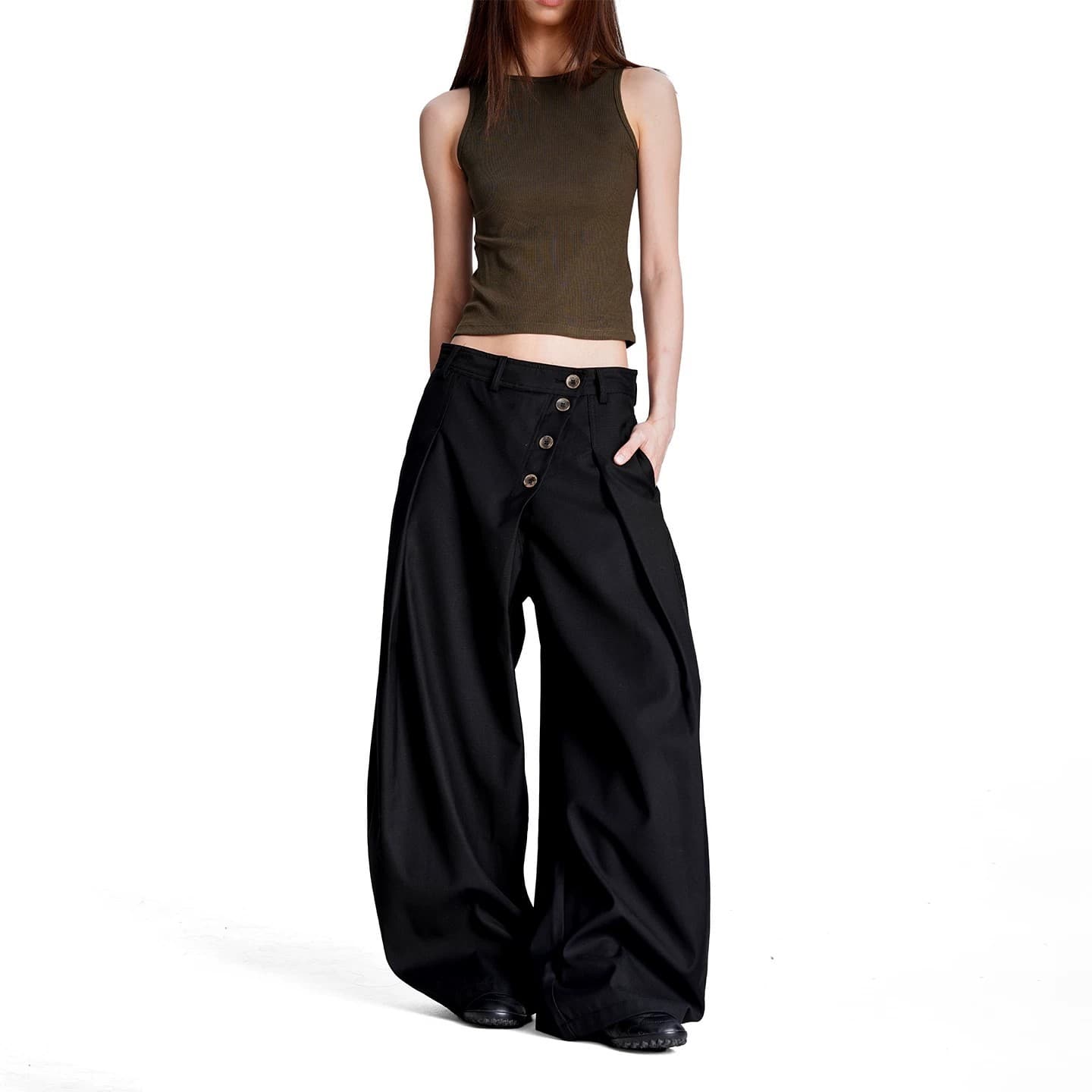 American cleanfit machete trousers for men and women, new summer style retro-breasted design, drapey commuting casual trousers
