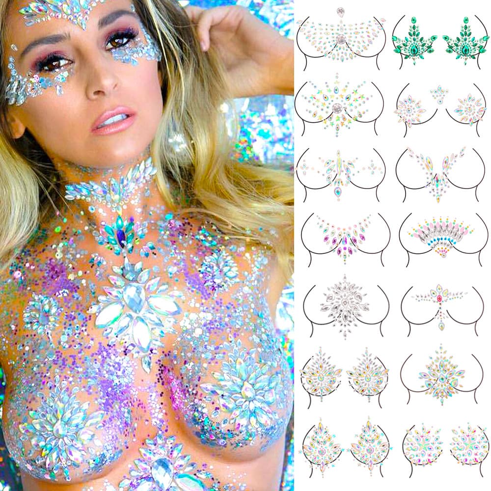 Cross-border hot selling chest stickers, dance sexy resin diamond stickers, bar carnival party ladies acrylic chest stickers