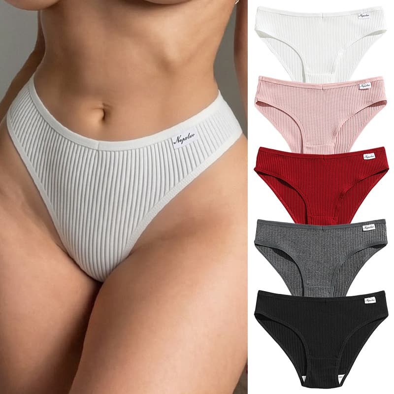 New Women's Triangle Briefs Ribbed Fabric High Elasticity Skin-Friendly Breathable Super Comfortable Non-Curling Seamless Panties
