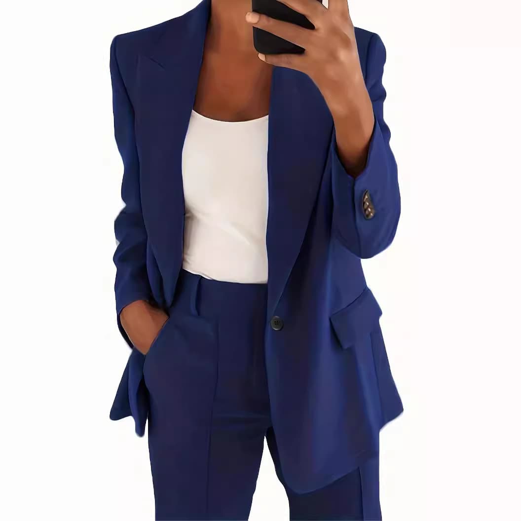 Cross-border Amazon 2025 New Fashion Solid Color Slim Fit Notched Lapel Cardigan Blazer Jacket Women