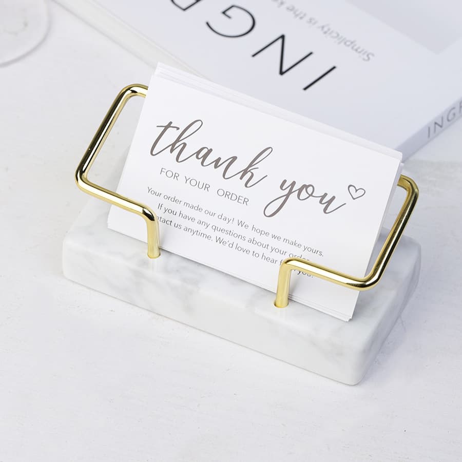 Factory direct creative marble business card holder, desktop memo clip, metal card storage box, cross-border vertical display.