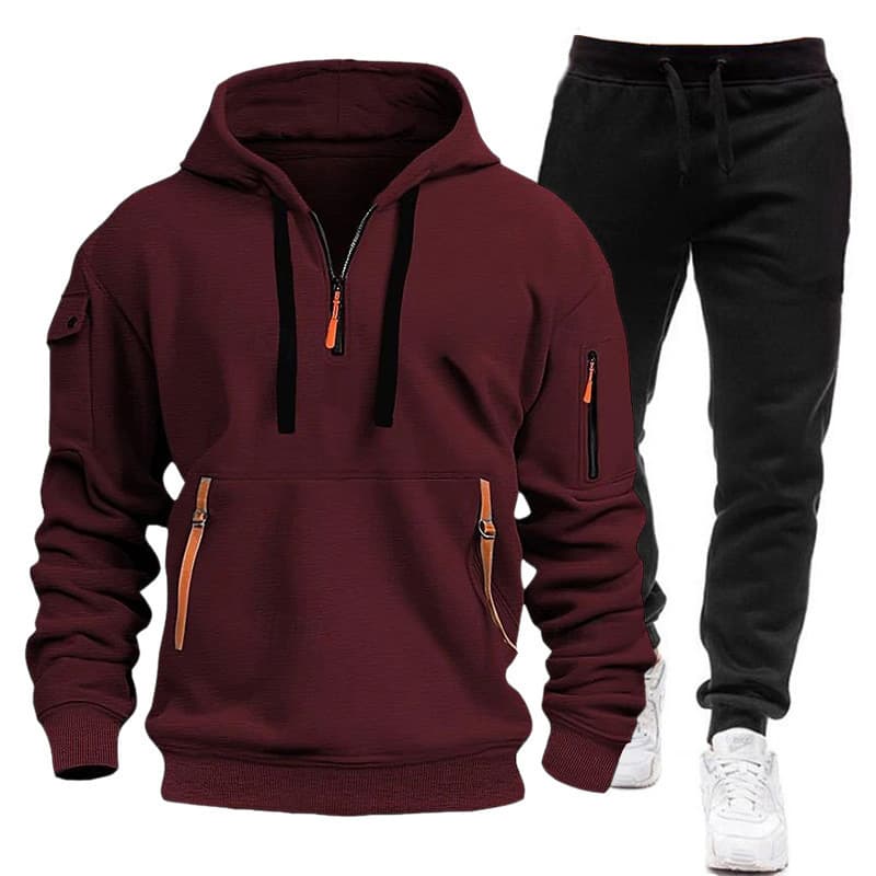 Cross-border European size autumn/winter men's hooded sweatshirt set with kangaroo pocket pullover and sport pants two-piece.