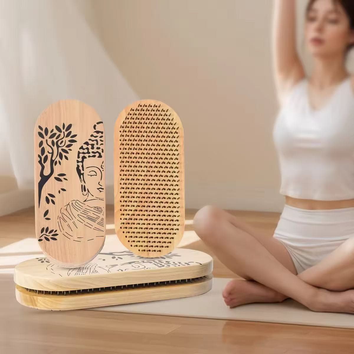 Spot wooden hot selling yoga meditation foot pedal yoga board Zen yoga practice board acupuncture massage relaxation board