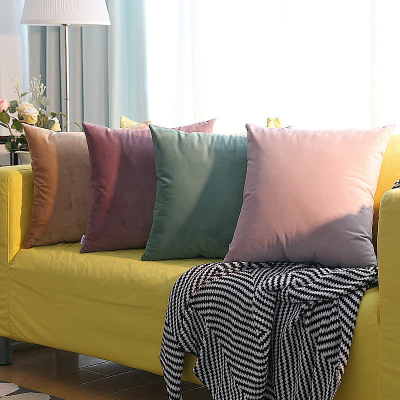 Simple Nordic solid color pillow dirty pink cushion sofa gray velvet backrest bedside Morandi color Jueqin