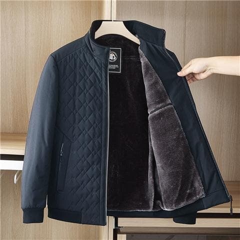 Men's fleece-lined, thickened winter jacket for middle-aged and elderly men, with a lapel collar and warm feel.