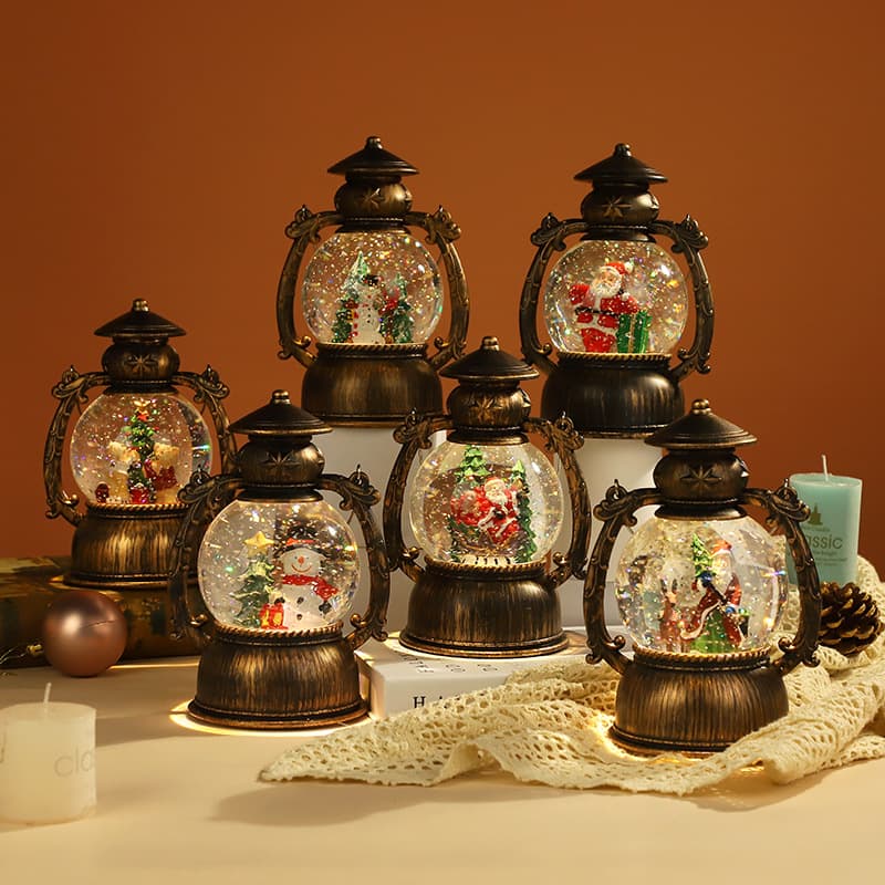 Vintage Christmas Music Box Water Snowflake Floating Night Light Ornament Small Eight Tone Box Office Culture Decoration