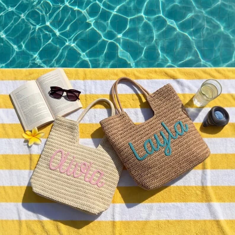 Etsy Personalized Name Beach Tote Bag, Custom Bridesmaid Gift, Handmade Straw Beach Bag