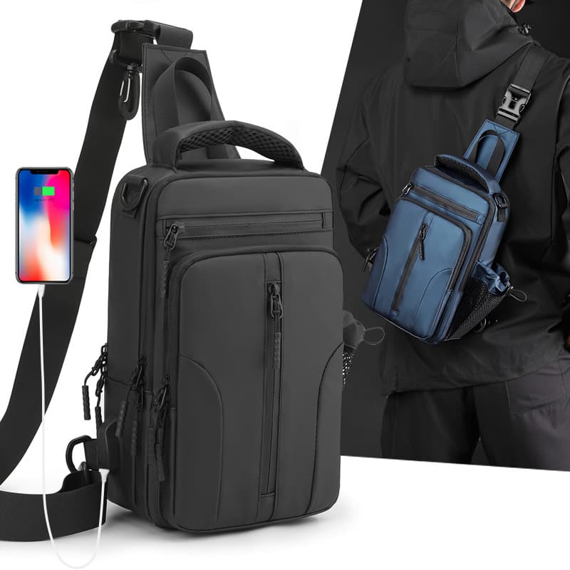 Men's Functional Chest Bag, Water-Resistant Crossbody Bag, Trendy Messenger Bag, Outdoor Multi-Purpose Shoulder Bag