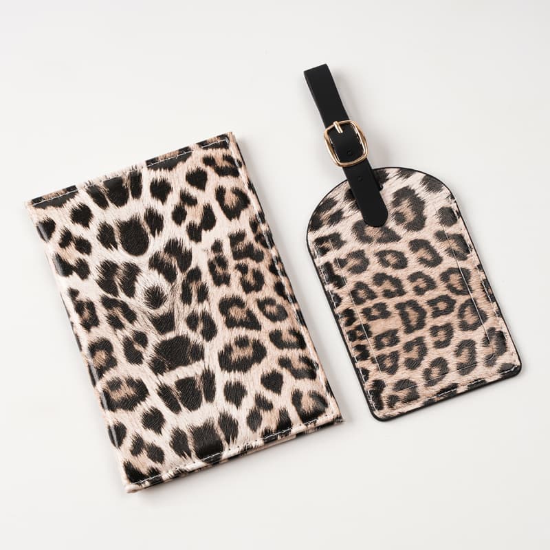 2026 New Leopard Print PU Model Multi-Color Wild Beauty Passport Case Ticket Clip Luggage Tag Set Factory Wholesale Direct Sales