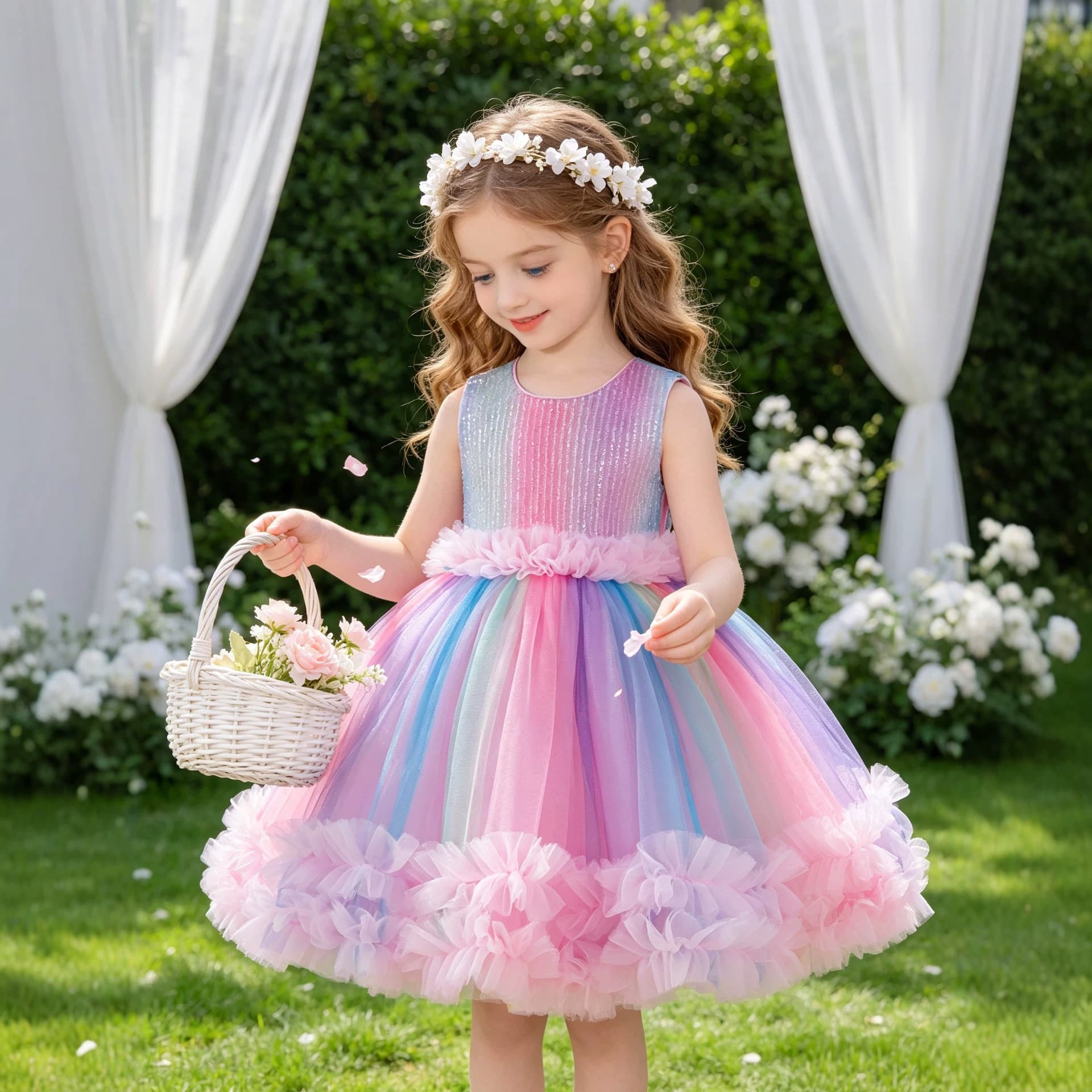 Girls Tutu Mesh Dress Children Birthday Party Festival Activity Puffy Princess Dress Baby Fashionable Dress