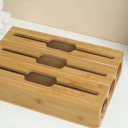 Bamboo Wall-Mounted Foil Paper Storage Box with Divider Drawer Organizer for Fresh-Keeping and Cutting