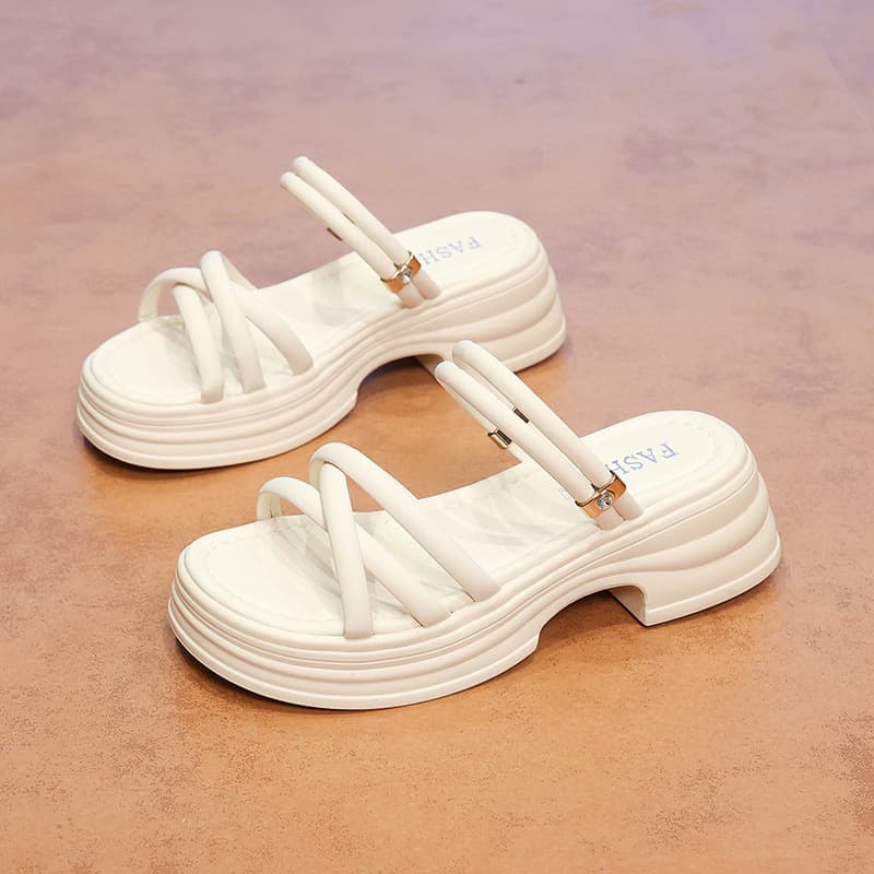 Thick-Soled Platform Sandals for Women, Versatile for Summer, Korean Style New Model, Two-Way Wear, Suitable for Pairing with Skirts, High-Heeled Slippers