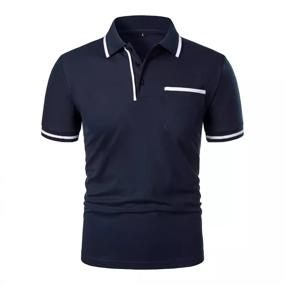 New Men's Short Sleeve European Size Casual Turn Collar Short Sleeve T-Shirt, Polo Shirt with Button Pocket, Men's Sports Polo Shirt