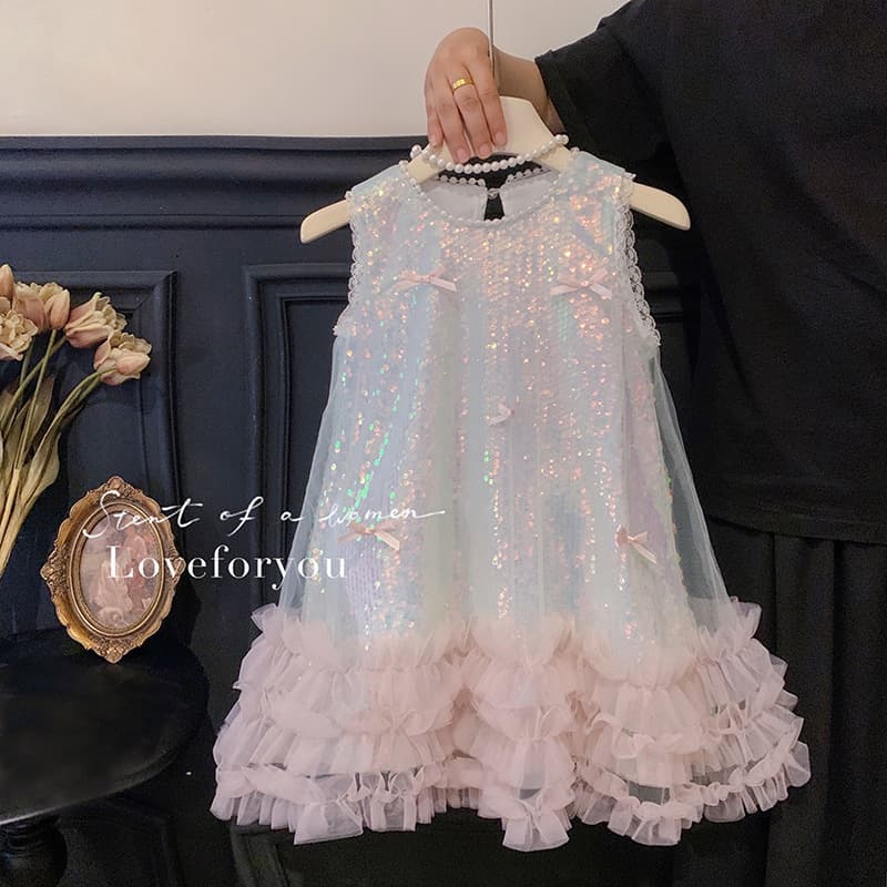 Girls Summer Dress New Children Butterfly Sequins Vest Dress High-end Gown Princess Dress Baby Girl Dress