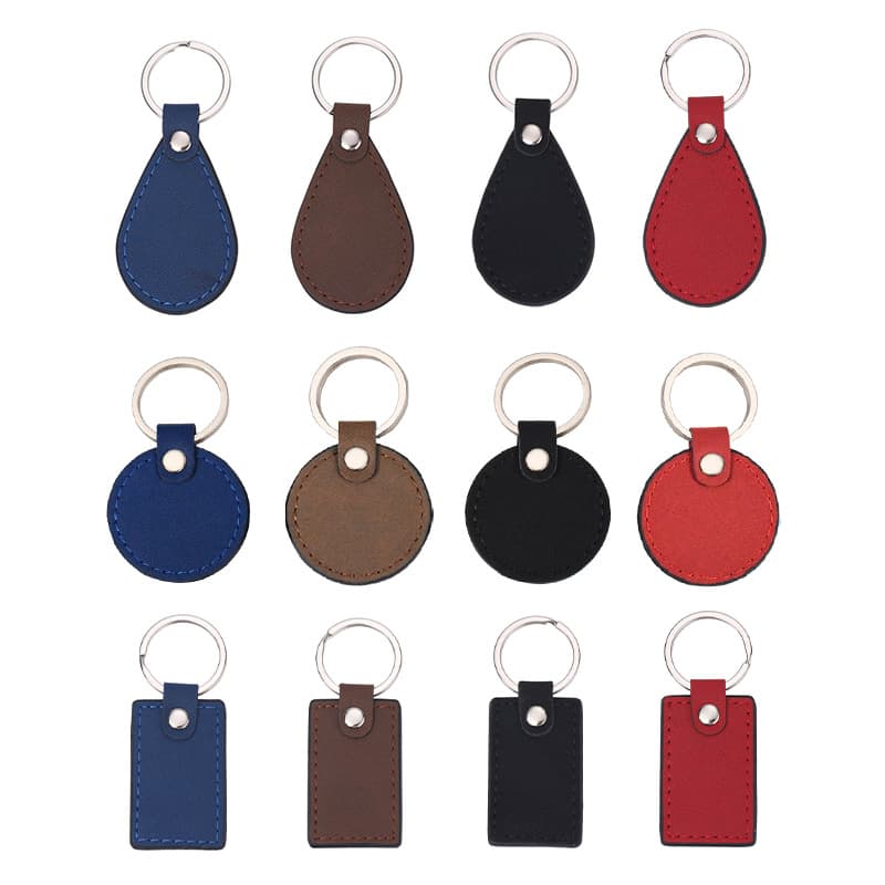 Amazon Hot Selling PU Leather Keychain Simple Business Creative PU Round Leather Keychain Car Accessories