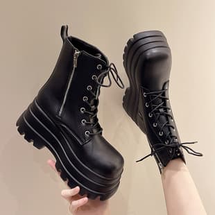 Cos Height Increasing Shoes 20cm, Slimming Legs Chunky Sole Shoes 9cm, British Style Chunky New Short Boots, Short Tube Martin Boots