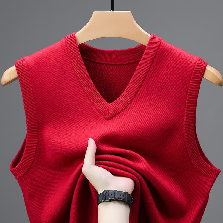 Solid Color Autumn Winter Wool Vest Men's V-Neck Base Layer Thick Sweater Middle-Aged Dad Vest