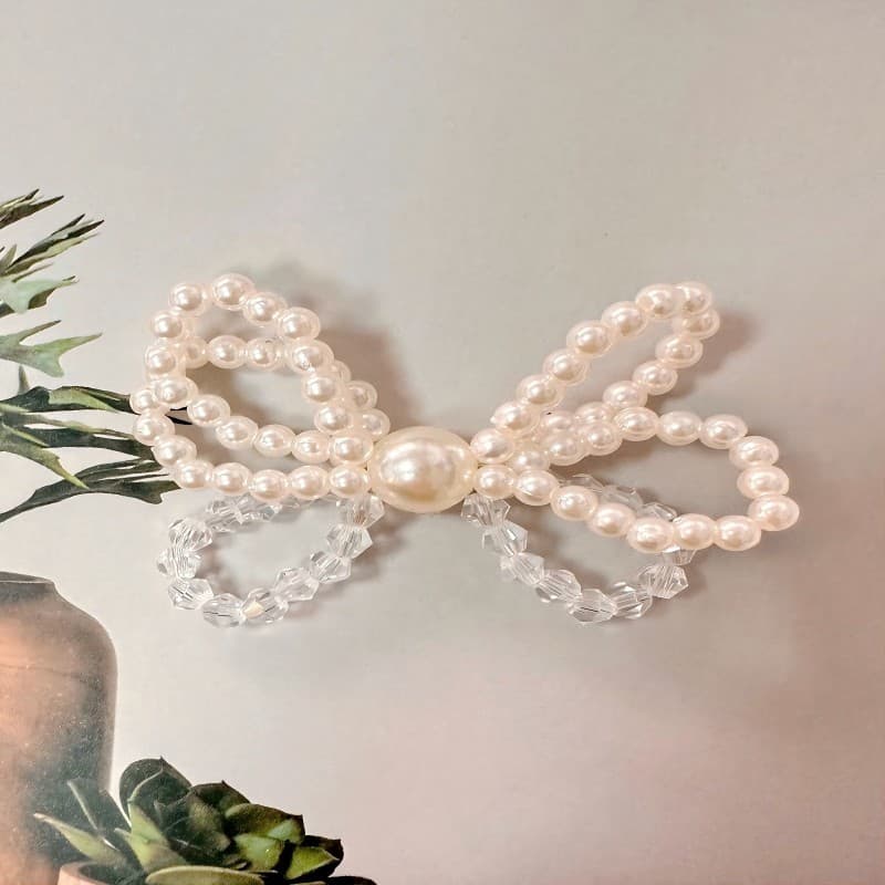 New White Handwoven Pearl Crystal Bow Flower Brooches, Clothing Trims, DIY Jewelry Accessories