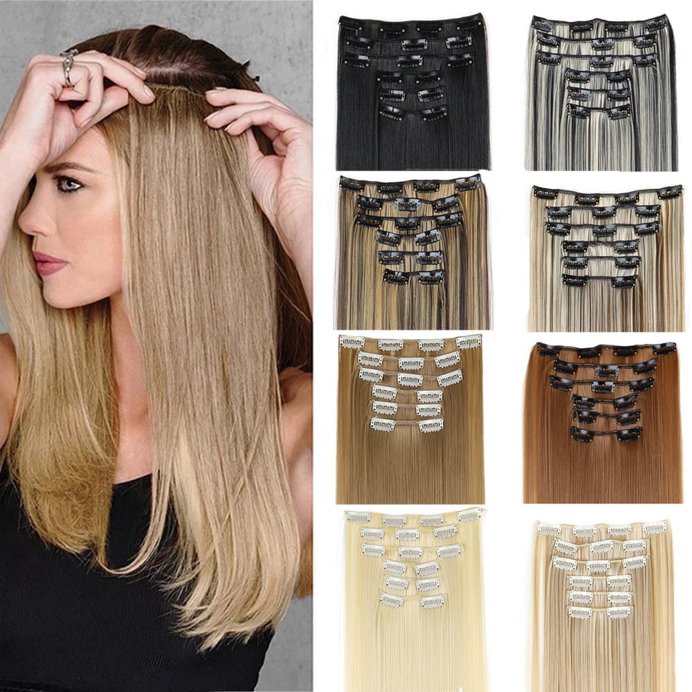Wig Hair Extension Set of Six Pieces with Clips, Straight Hair, European and American Style Wig Clips, Large Quantity in Stock