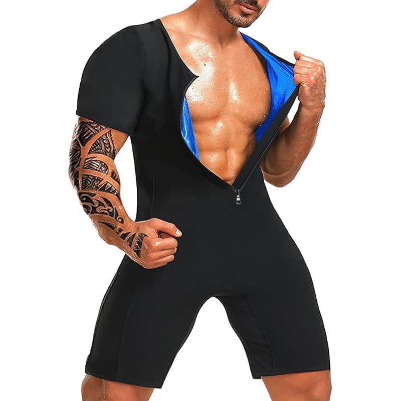 Men's Sweat Vest Shapewear Tummy Control Workout Top Round Neck Short Sleeve Slimming Bodysuit for Fitness