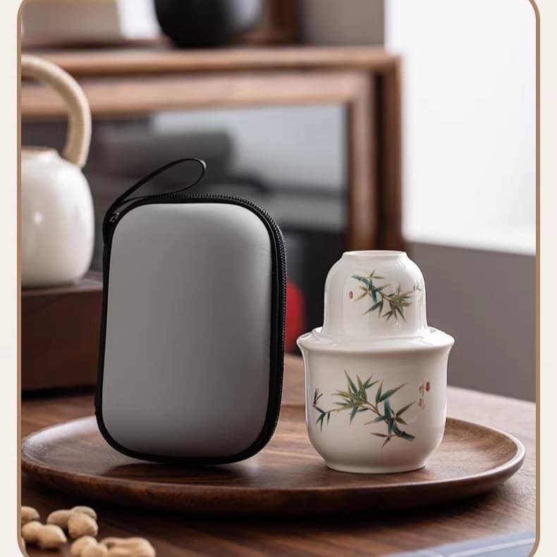 Chinese style ceramic wine warmer retro tea set wine warmer peony flower Chinese style household portable white porcelain blue pattern