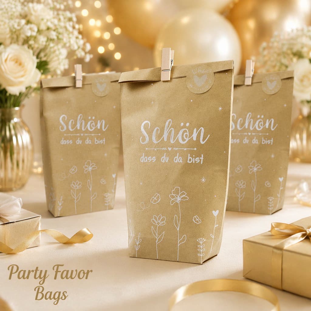 Wedding Favor Kraft Paper Gift Bag with Wooden Clip Seal Sticker, Party Candy Snack Return Gift Bag