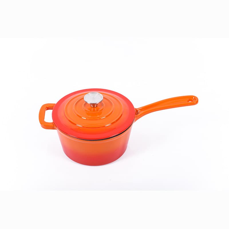 Orange Enameled Cast Iron Cooking Pot, Saucepan, Milk Heating Pot, Round with Lid, Stew Pot, Cast Iron