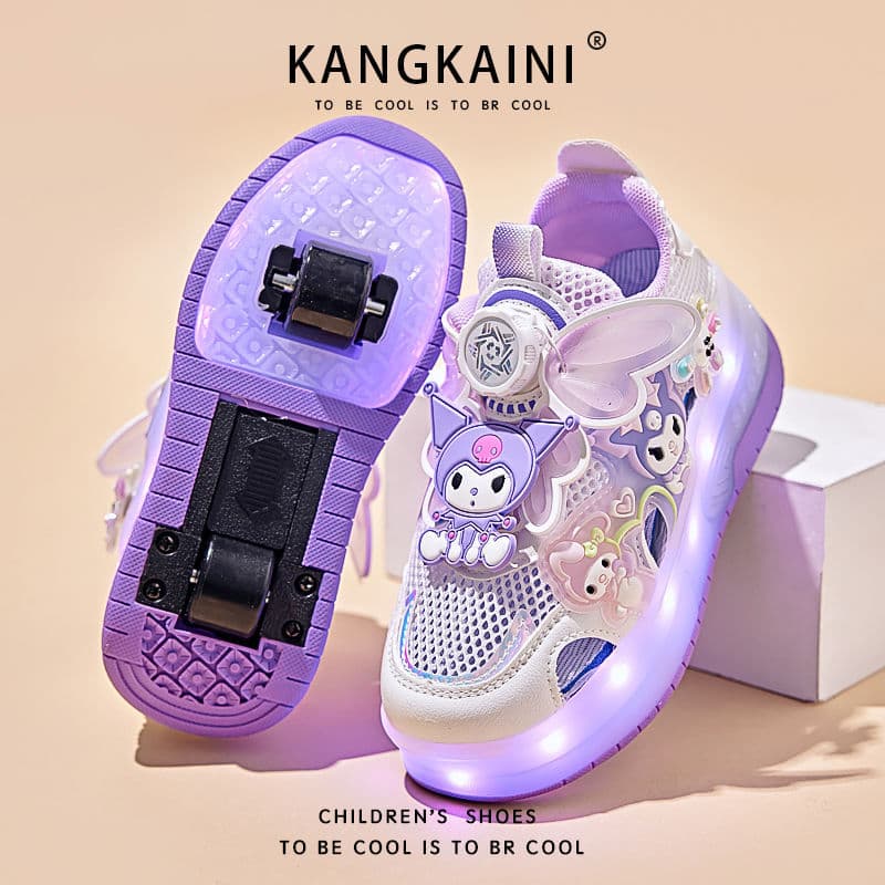 Girls' Heel Wheels Shoes 2025 Summer New Style Children's Roller Shoes Double Wheel Invisible Beginner Model Light-Up Sneakers