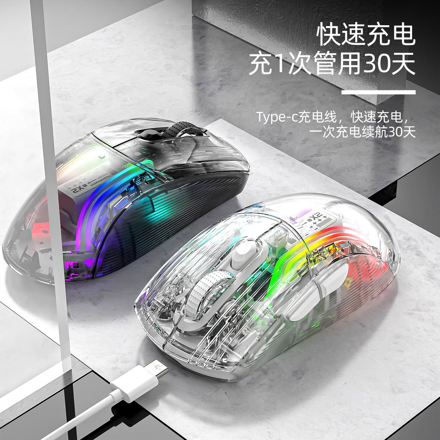 Attacksharkx2 Wireless Bluetooth Tri-mode Transparent Gaming Esports Mouse Rgb Lighting For Women