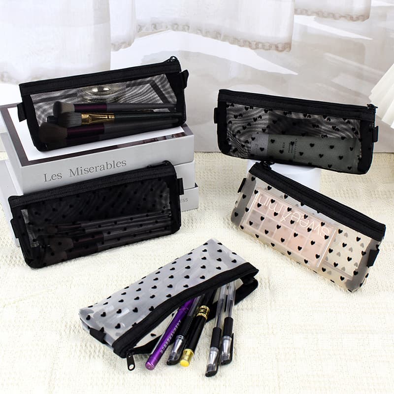 New Japanese and Korean Style Simple Mesh Transparent Pencil Case Cosmetic Bag Lipstick Bag Stationery Bag Large Capacity Pencil Case