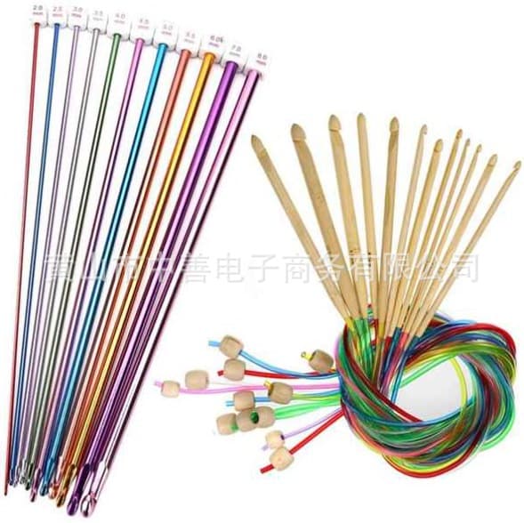 11-Piece Aluminum Oxide Afghan Crochet Set 22-Bamboo Crochet Hooks Weaving Tool Set Knitting Needle Set for African European South American Sales