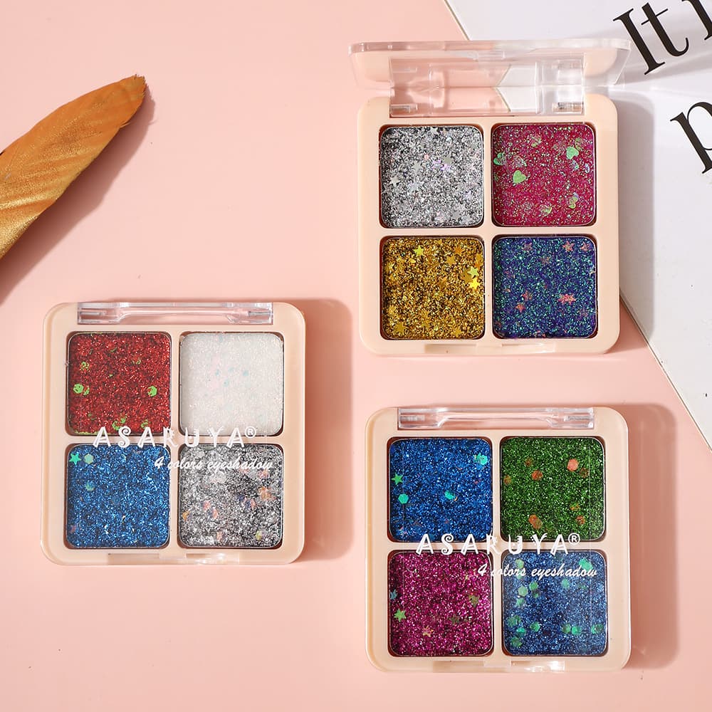 ASARUYA Four-Color Glitter Eyeshadow Palette Super Sparkle Student Stage Makeup Performance Glitter Gel Glitter 6783