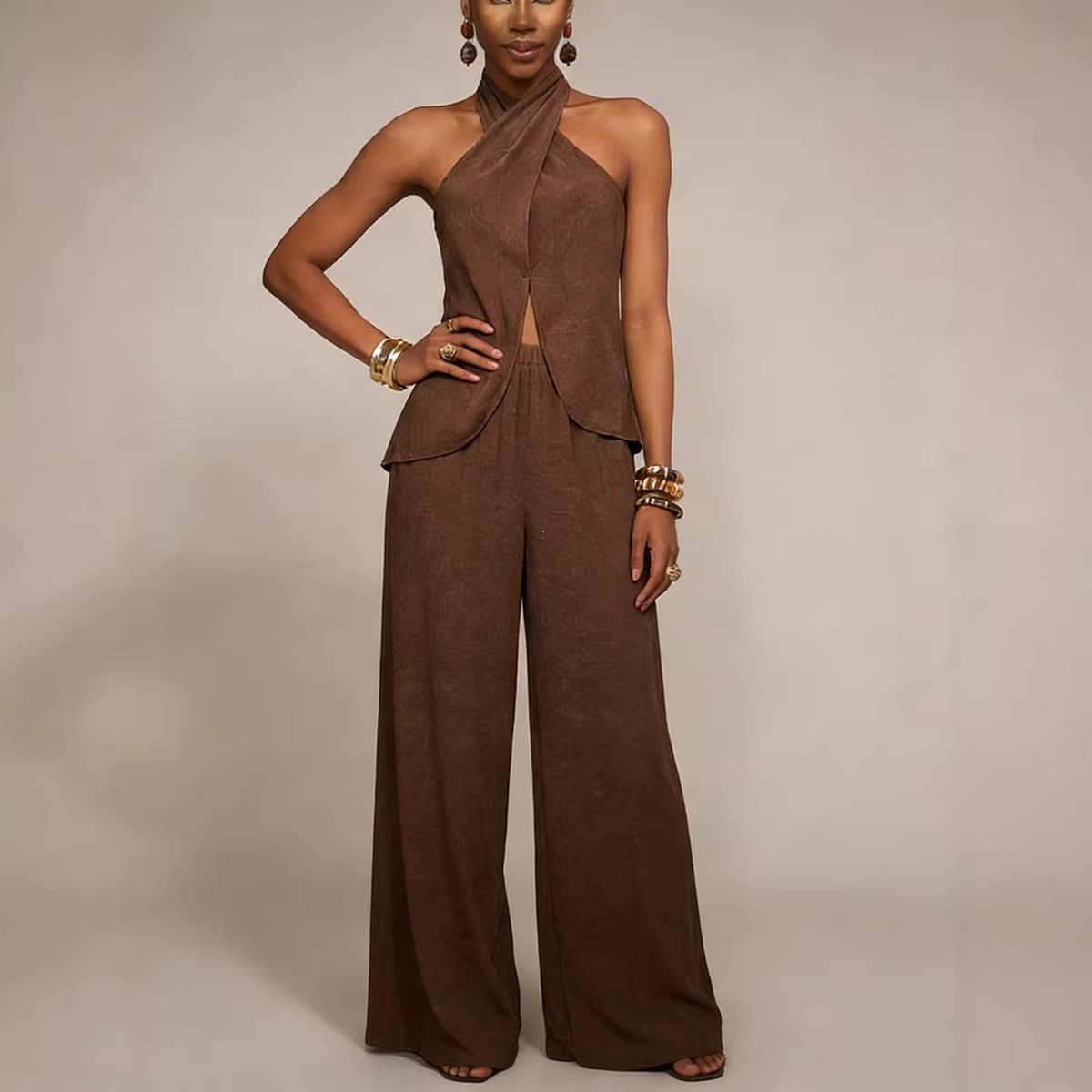 Amazon 2026 New European and American Women's Clothing Cross-Border Aliexpress Off-Shoulder Sleeveless Fashion Slim-Fit Long Pants Casual Set