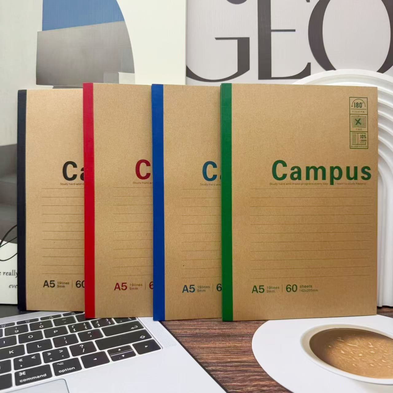A5 Leather Wrap Lay-Flat Notebook Wire-Bound Office Notepad 60-Page Kraft Paper Notebook