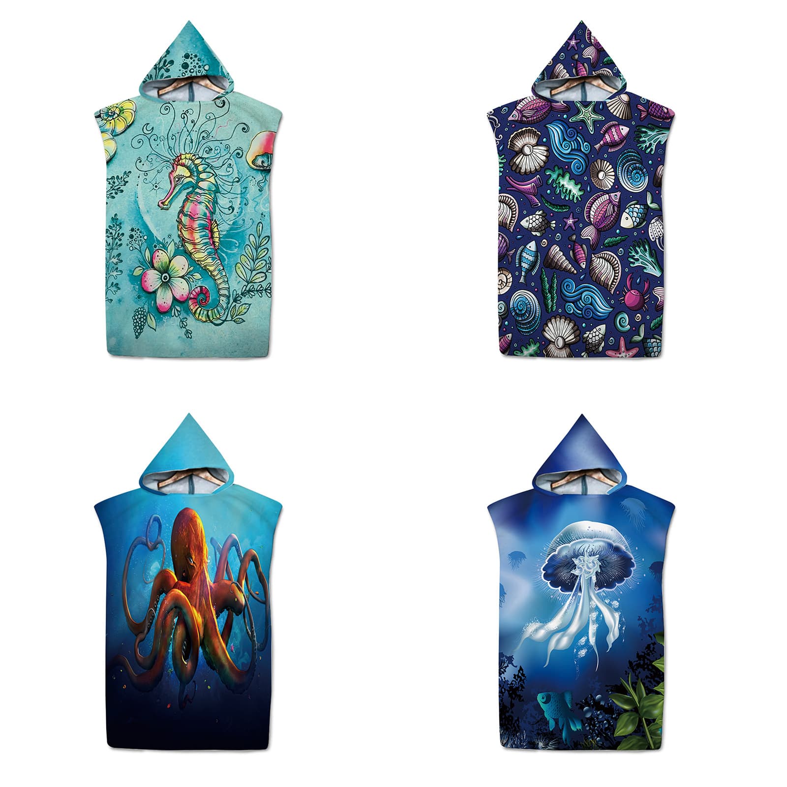 Ocean Animal Adult Beach Sun Protection Changing Hooded Cape Swimming Print Customizable Towel Robe