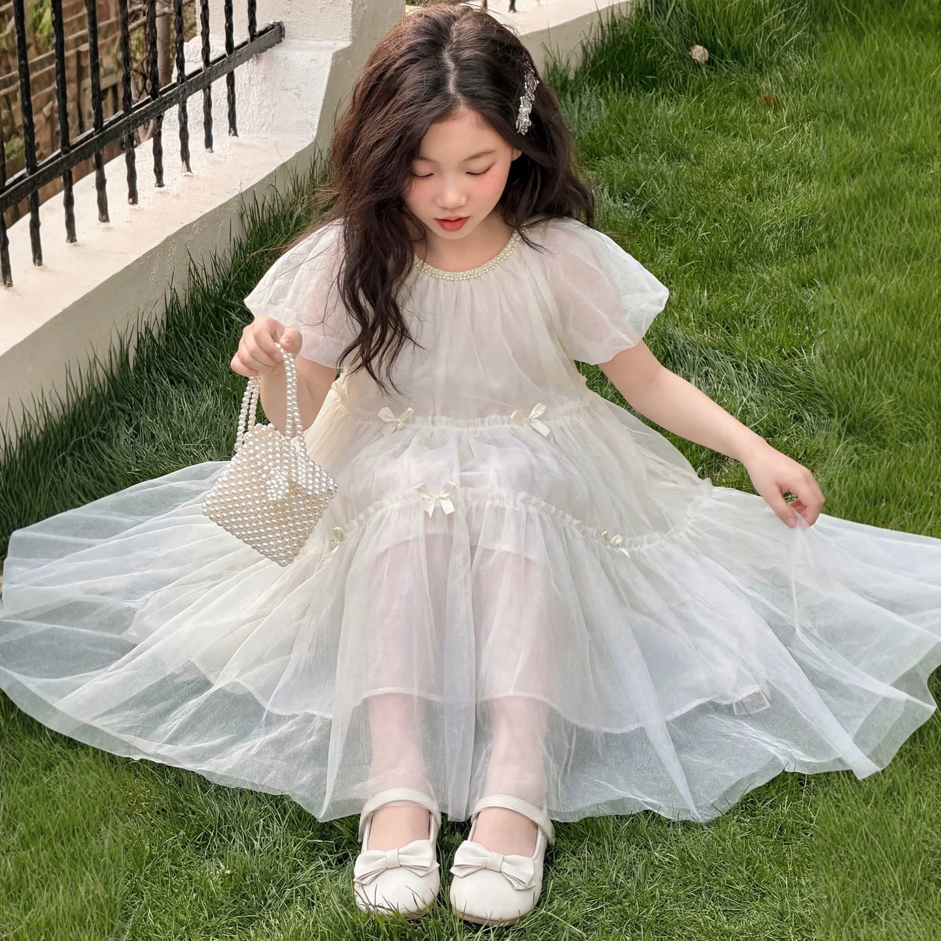 Girls Summer Dress 2026 New Trendy Kids Chinese Style Tulle Princess Dress Korean Version Fashion