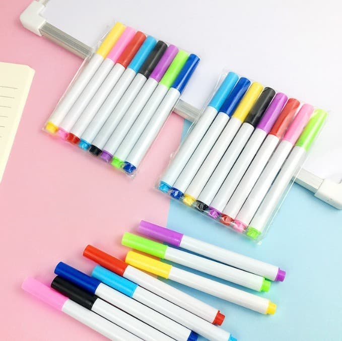Colorful Whiteboard Markers, Water-Based Erasable Student Drawing Pens, Refillable Fine Tip Water-Based Markers for Office, White